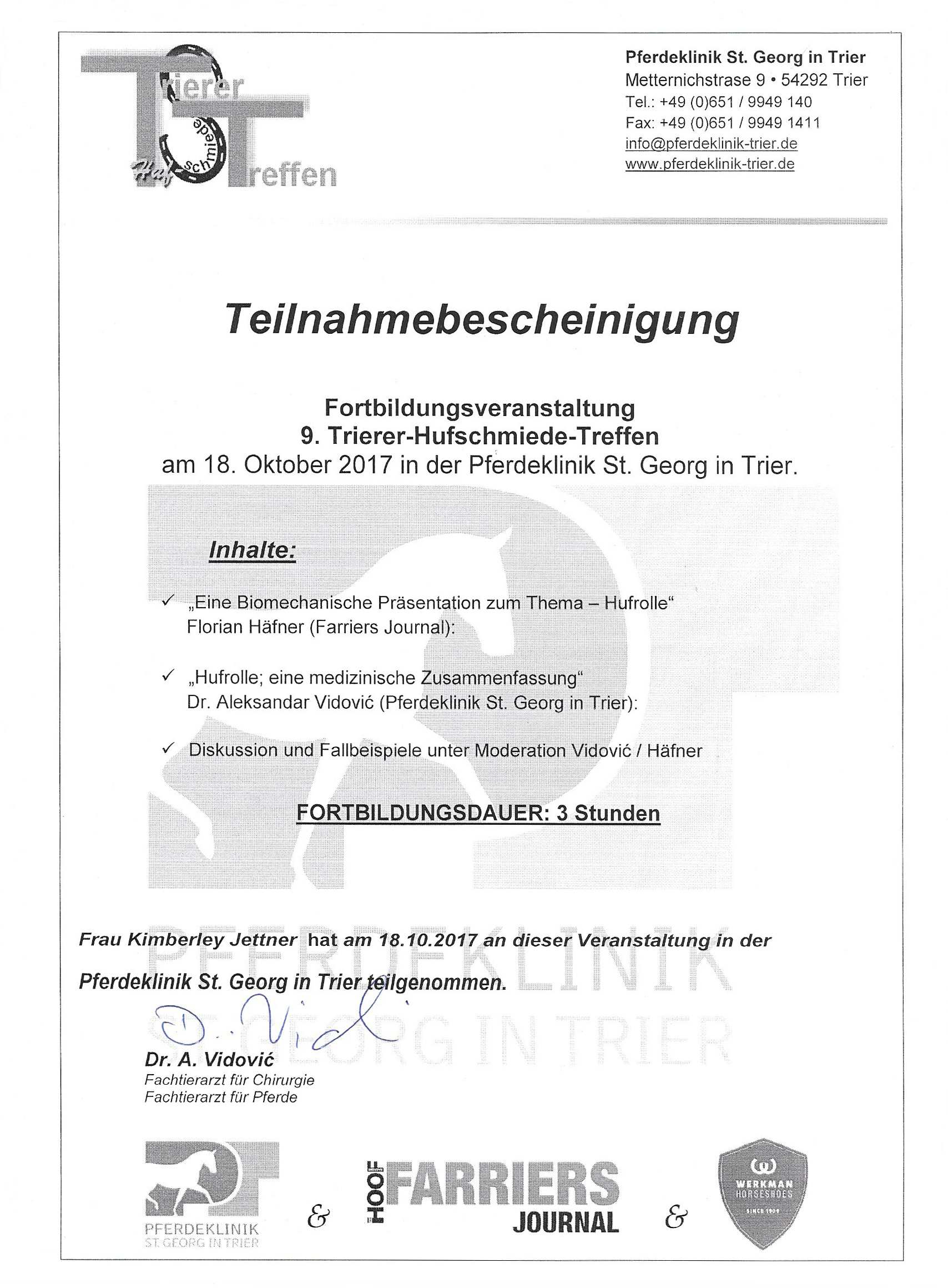 Teilnahmebescheinigung 9-Trierer-Hufschmiedetreffen